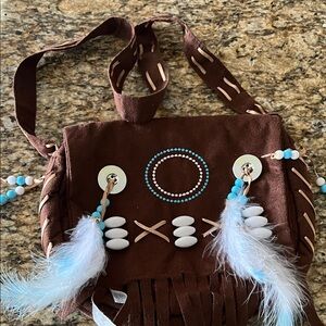 Bohemian Brown and Blue Feathered Tote